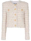 Balmain White Crewneck Cardigan With Jewel Buttons In Beige