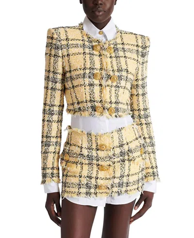 Balmain Cropped Jacket In Glitter Tweed In Multi