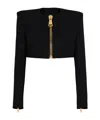 Balmain Cropped Jacket In Grain De Poudre Wool In Black