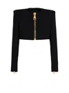 Balmain Cropped Jacket In Grain De Poudre Wool In Black