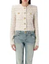 Balmain White Crewneck Cardigan With Jewel Buttons In Bianco Oro