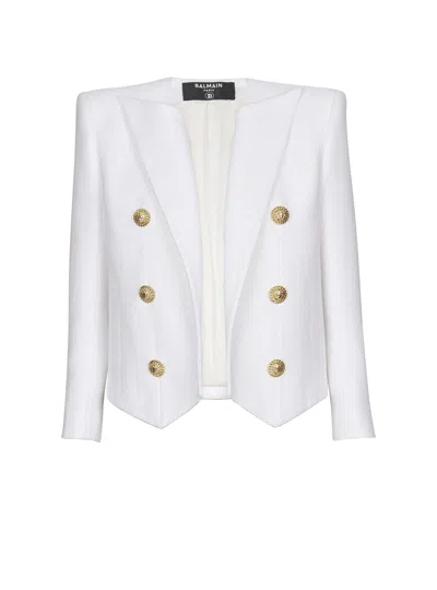 Balmain Cropped Jacket With 6 Buttons In White