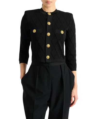 Balmain Cropped Knit Cardigan In Black