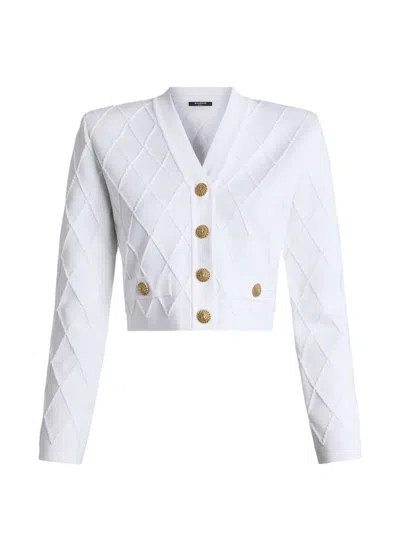 Balmain Cropped Knit Cardigan In White