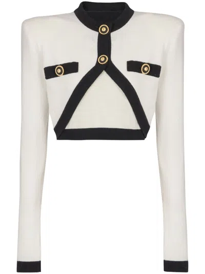Balmain Cropped Knit Cardigan In White