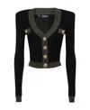 Balmain Cardigan Gold Edge Buttoned Knit Cropped In Black