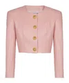 Balmain Long Sleeves Buttoned Lambskin Cropped Jacket In Pink