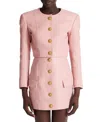 Balmain Women Long Sleeves Buttoned Lambskin Cropped Jacket In Pink
