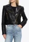 Balmain Cropped Leather Biker Jacket In Black