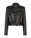 Balmain Chain Quilted-sleeves Leather Crop Biker Jacket In Black