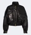 Balmain Cropped Leather Jacket In Black