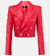 Balmain 6-button Leather Cropped Jacket In Pink