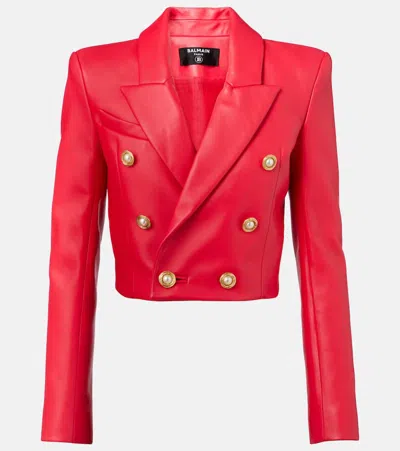 Balmain Cropped Lambskin 6-button Jacket In Animal Print