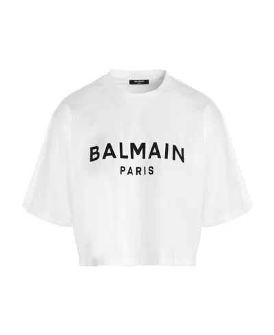 BALMAIN BALMAIN LOGO PRINTED CROPPED T-SHIRT