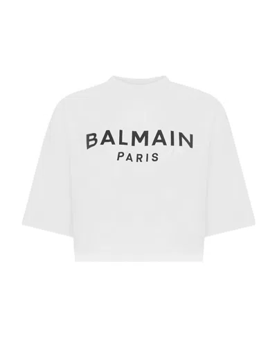 BALMAIN BALMAIN LOGO PRINTED CROPPED T-SHIRT