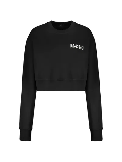 Balmain Cropped Logo Sweatshirt Women In Black