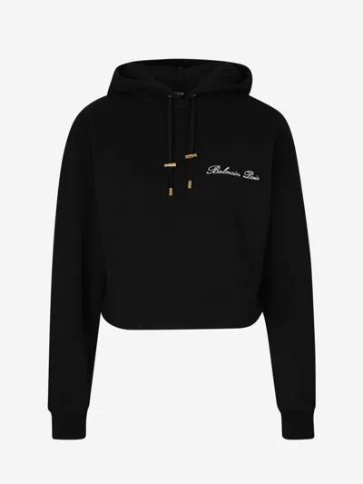 Balmain Embroidered-logo Cotton Hoodie In Black