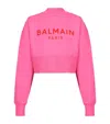 Balmain 3-button Logo-print Crop Sweatshirt In Pink