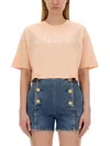 Balmain Orange Cotton Crop T-shirt In Pink