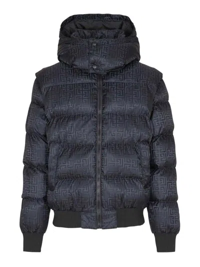 BALMAIN CROPPED MONOGRAM JACQUARD PADDED JACKET