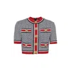 Balmain Monogram Jacquard Short Sleeve Crop Sweater