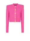 Balmain Cropped Monogrammed Knit Cardigan In Pink
