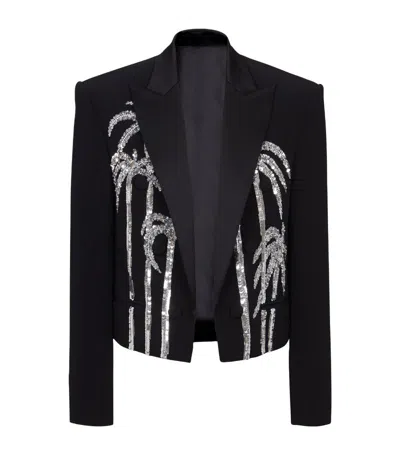 Balmain Palm Tree-print Blazer In Black