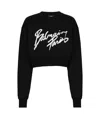 Balmain Cropped Printed Cotton Sweatshirt In Black