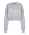 Balmain Cropped Printed Cotton Sweatshirt In Gray