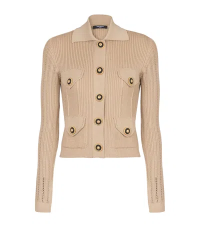 BALMAIN CROPPED RIB-KNIT CARDIGAN