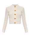 Balmain Buttoned-embellished Crewneck Cardigan In White