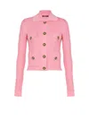 Balmain Cropped Ribbed Knit Cardigan With Openwork Details In Pink