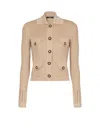 Balmain Cropped Ribbed Knit Cardigan With Openwork Details In Brown