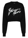 Balmain Cropped Printed Cotton Sweatshirt In Black