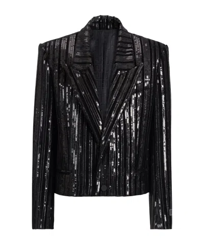 Balmain Cropped Sequin Velvet Jacket In Black