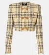 Balmain Paillette Check Eyelash Tweed Crop Jacket In Brown
