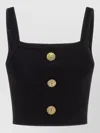 Balmain Cropped Sleeveless Top Gold Button Detail In Black
