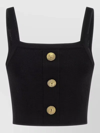 BALMAIN CROPPED SLEEVELESS TOP GOLD BUTTON DETAIL