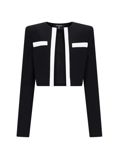 Balmain Cropped Spencer Knit Sweater – Black