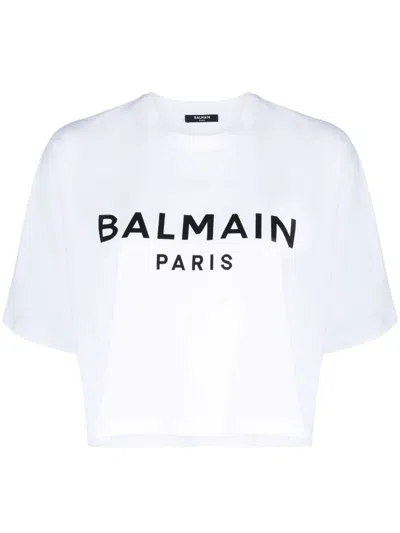 Balmain Cropped Ss T-shirt Clothing In White