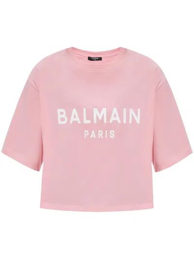 Balmain Cropped Ss T-shirt In Pink