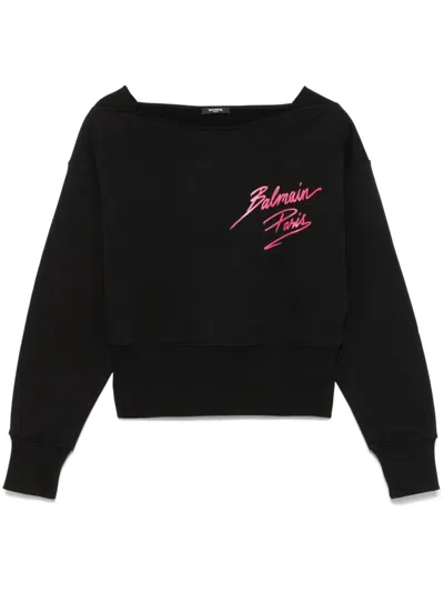 Balmain Cropped Sweatshirt In Black
