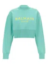 Balmain Logo-print Cropped Sweatshirt In Light Blue