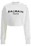 Balmain Cropped Sweatshirt With Buttons In Bianco