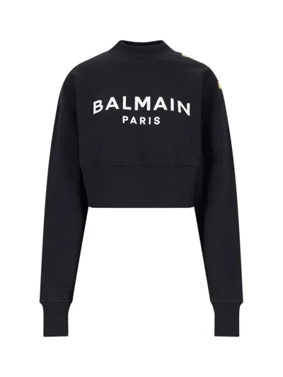 Balmain "cropped Sweatshirt With Buttons In Black