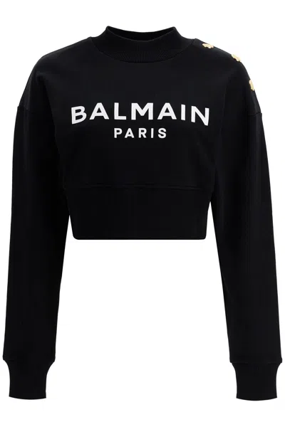 Balmain "cropped Sweatshirt With Buttons In Black