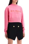Balmain 3-button Logo-print Crop Sweatshirt In Multi