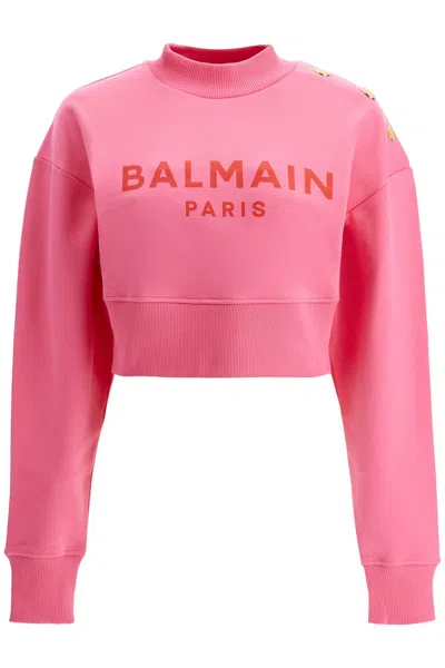 Balmain Cropped Sweatshirt With Buttons In Pink