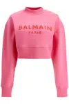 Balmain 3-button Logo-print Crop Sweatshirt In Rosa