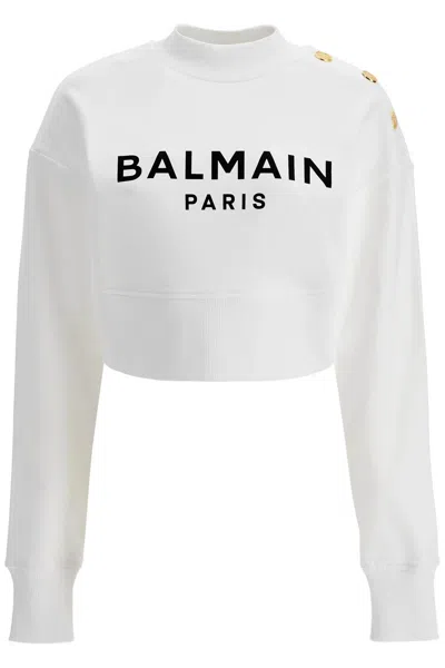 Balmain Cropped Sweatshirt With Buttons In Burgundy